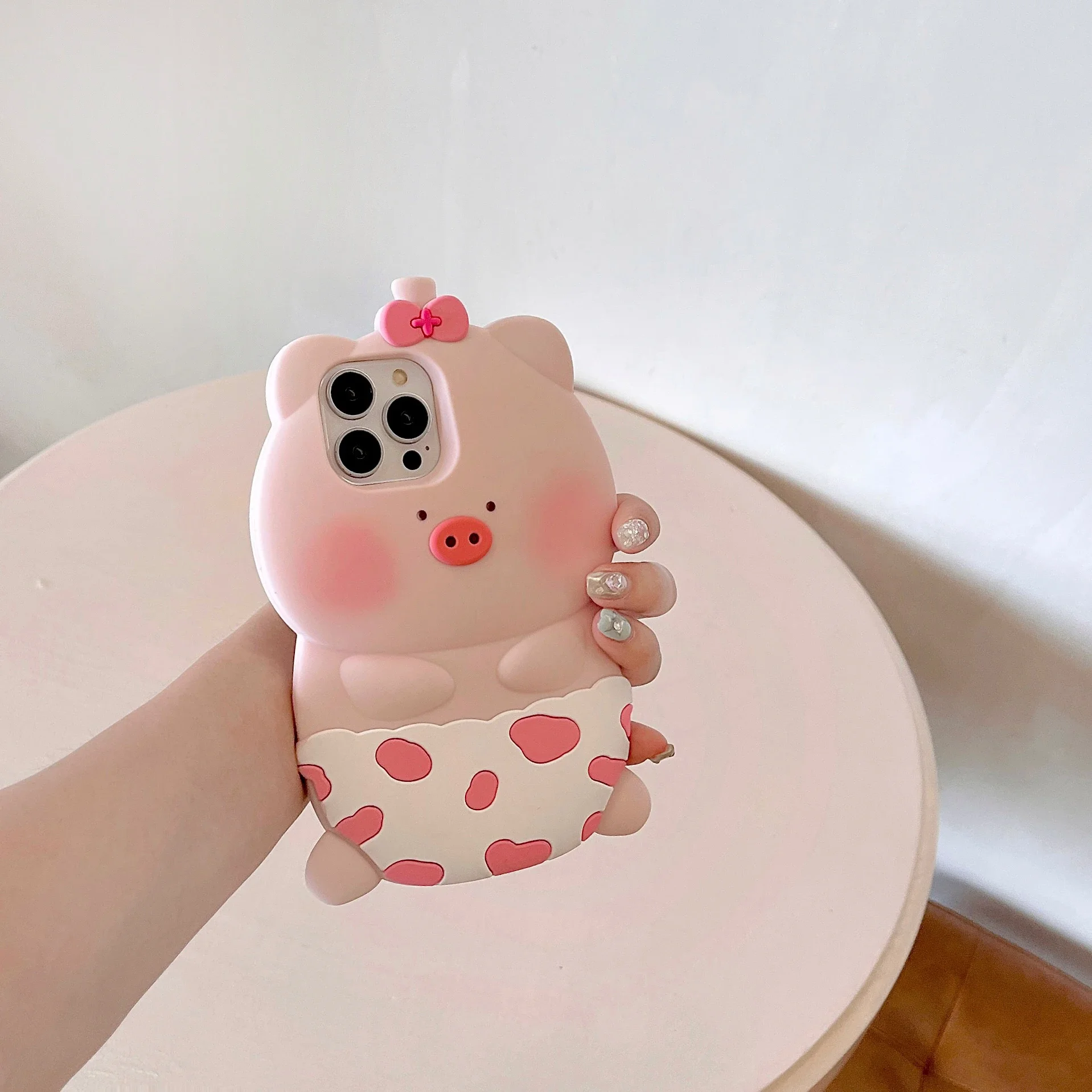 Color: Pink, Material: Microfiber - 3D Cute Cartoon Pink Pig Funny Phone Case for IPhone 15 14 13 12 11 Pro Max Piggy Soft Rubber Silicone Protective Cover Shell