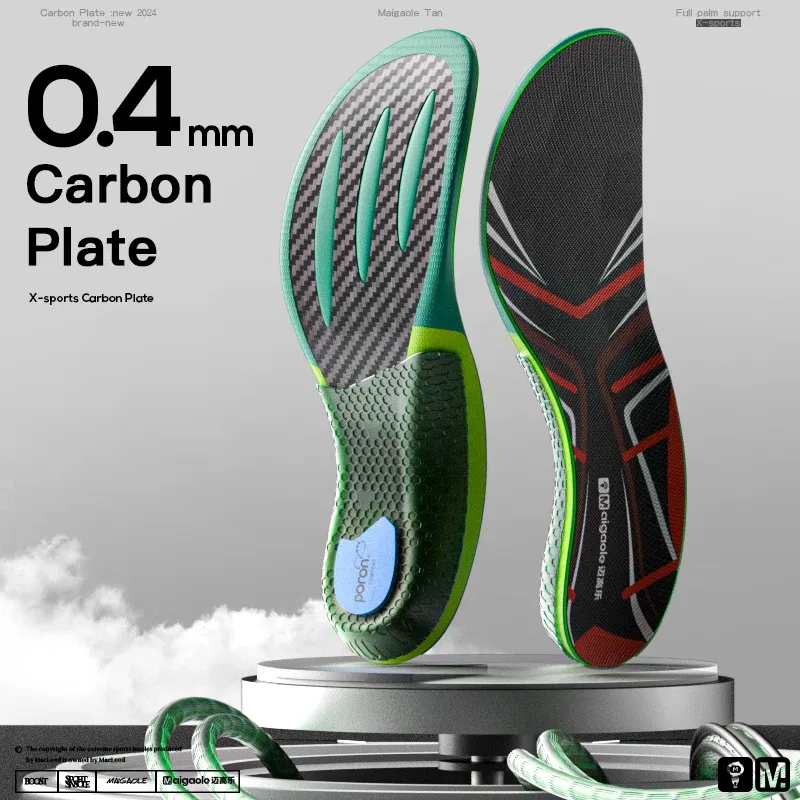 Color: Red, Shoe Size: 1.5 - Mcgola Racing Running Special Insole Marathon Physical Examination Full-Length Real Carbon Plate Running Enhancement with Speed Rebound