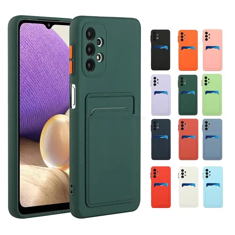 Color: Gold, Material: Vinyl - Card Holder Wallet Case For Samsung Galaxy A32 A53 A33 A13 A52 5G Case on A72 A22 A12 A51 A71 Shockproof Liquid Silicone Cover