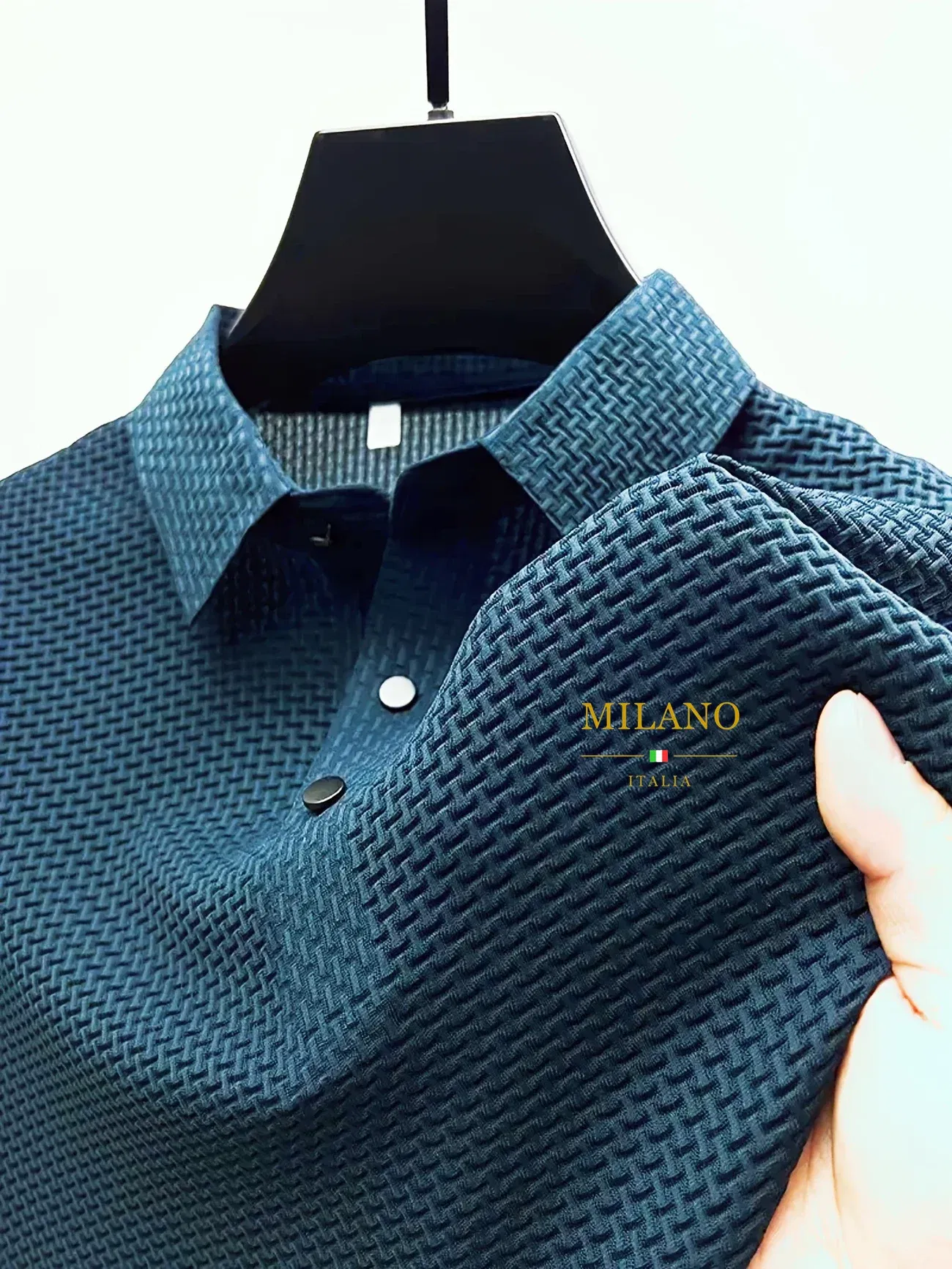 Color: Gold, Size: M - Classic men's casual POLO shirt soft and breathable MILAN pattern quick-drying top T-shirt