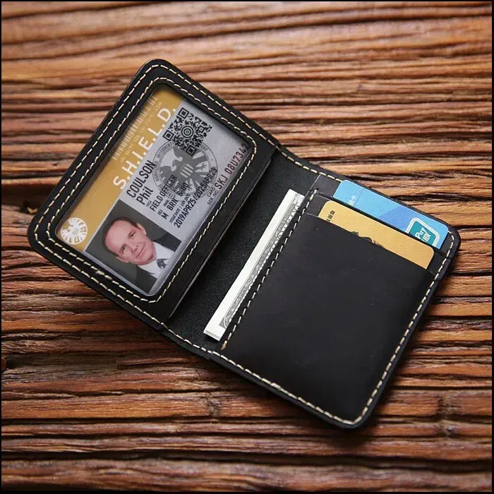 Color: black - Retro Crazy Horse Leather Cards Cases Mens Cowhide Credit Card Holder Wallet Handmade Ultra-thin Slim Drivers License ID Cover