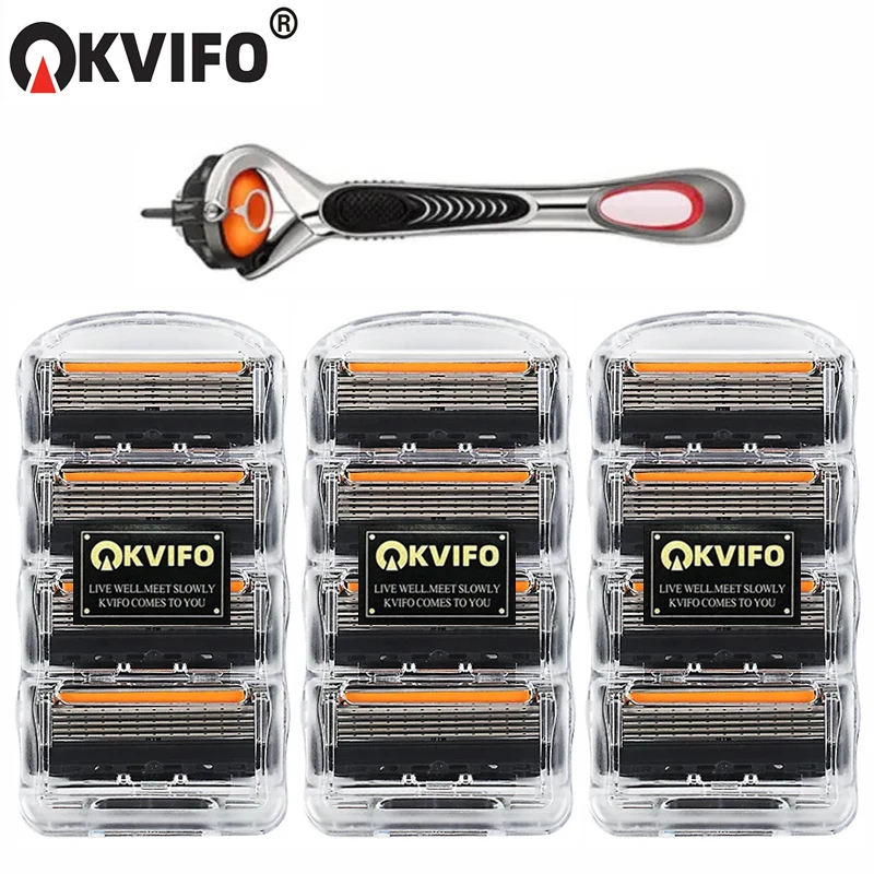 Color: WHITE - KVIFO High Quality 5-ply Razor Manual Shaving Blades Men Face Shaving Razor Replacement Cutter Heads & Razor Holders Sets