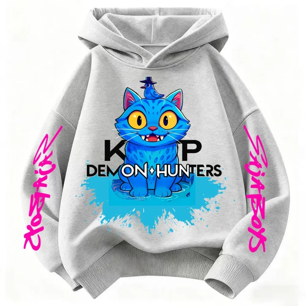 Color: Ivory, Kid Size: 5 - 2025 New Saja Boys Derpy KPop Demon Hunter Cartoon Boy Hooded Sweatshirt Warm Wave Fashion Casual Tops Casual Black Clothing