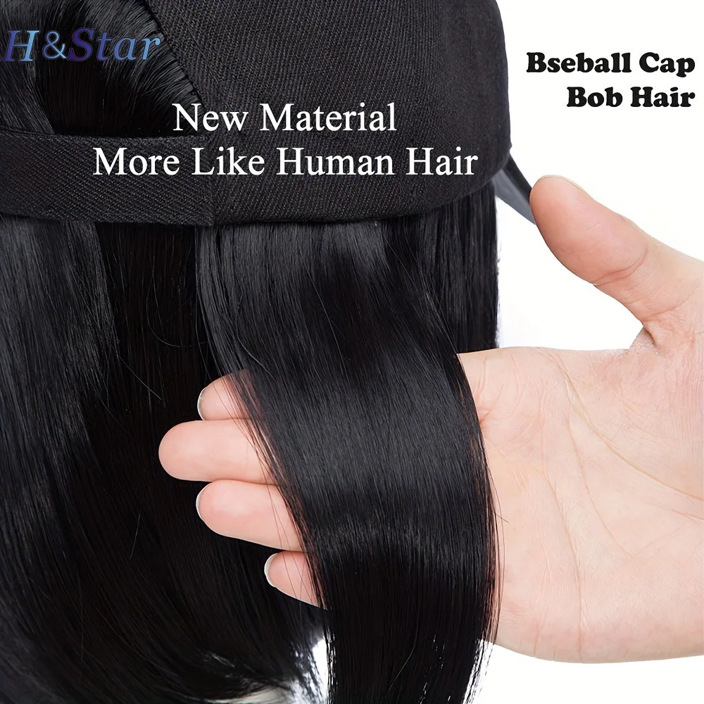 Color: Brown - H&STAR Synthetic Short Straight Wig Heat Resistant Fiber Stylish Girls' Baseball Hat Wig with Natural Hair Peaked Cap