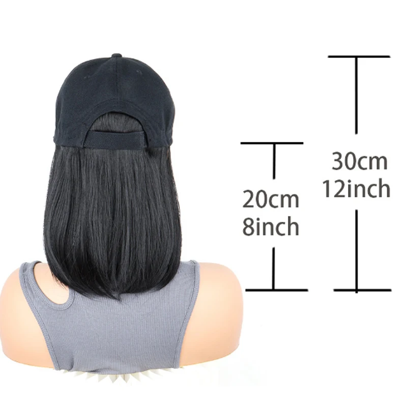 Color: Brown - H&STAR Synthetic Short Straight Wig Heat Resistant Fiber Stylish Girls' Baseball Hat Wig with Natural Hair Peaked Cap