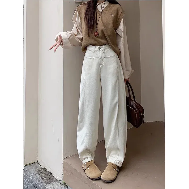 Color: Blue, Size: M - Retro wide leg jeans women's 2025 new high waist small figure chubby girl versatile four seasons slimming straight leg pants