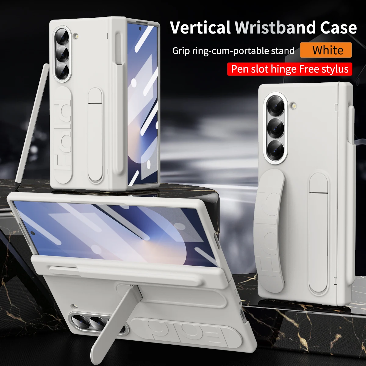 Color: Brown, Material: CANVAS - Touch Pen Case For Samsung Galaxy Z Fold 6 5 4 3 Skin Friendly Folding Hinge with Elastic Wrist Band Screen Tempered Film Cover