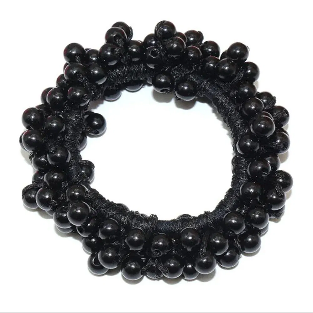 Color: Black Green - 2022 Fashion Woman Big Pearl Hair Ties Korean Style Hairband Scrunchies Girls Ponytail Holders Rubber Band Hair Accessories