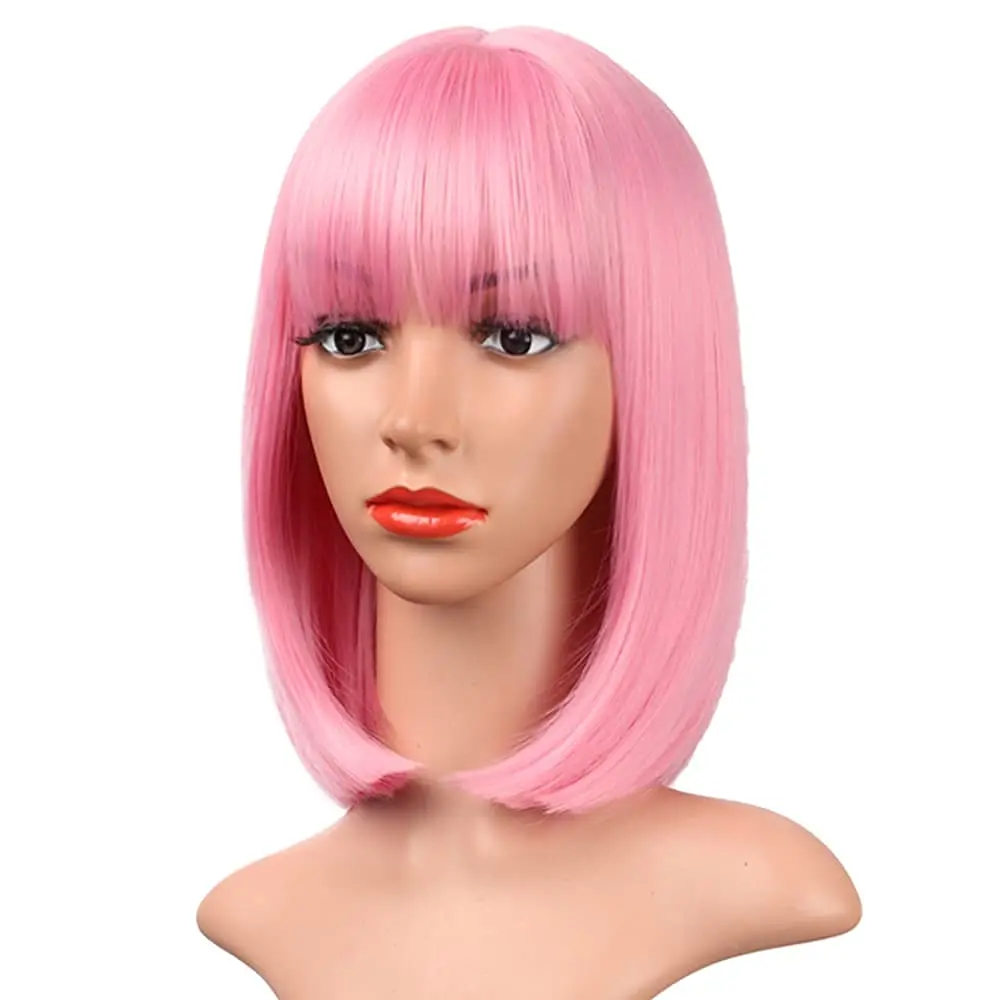 Color: P6/613, Stretched Length: 12inches - 12-inch pink short straight hair synthetic wig for cosplay, pompadour hairstyle, daily high-temperature hair wig