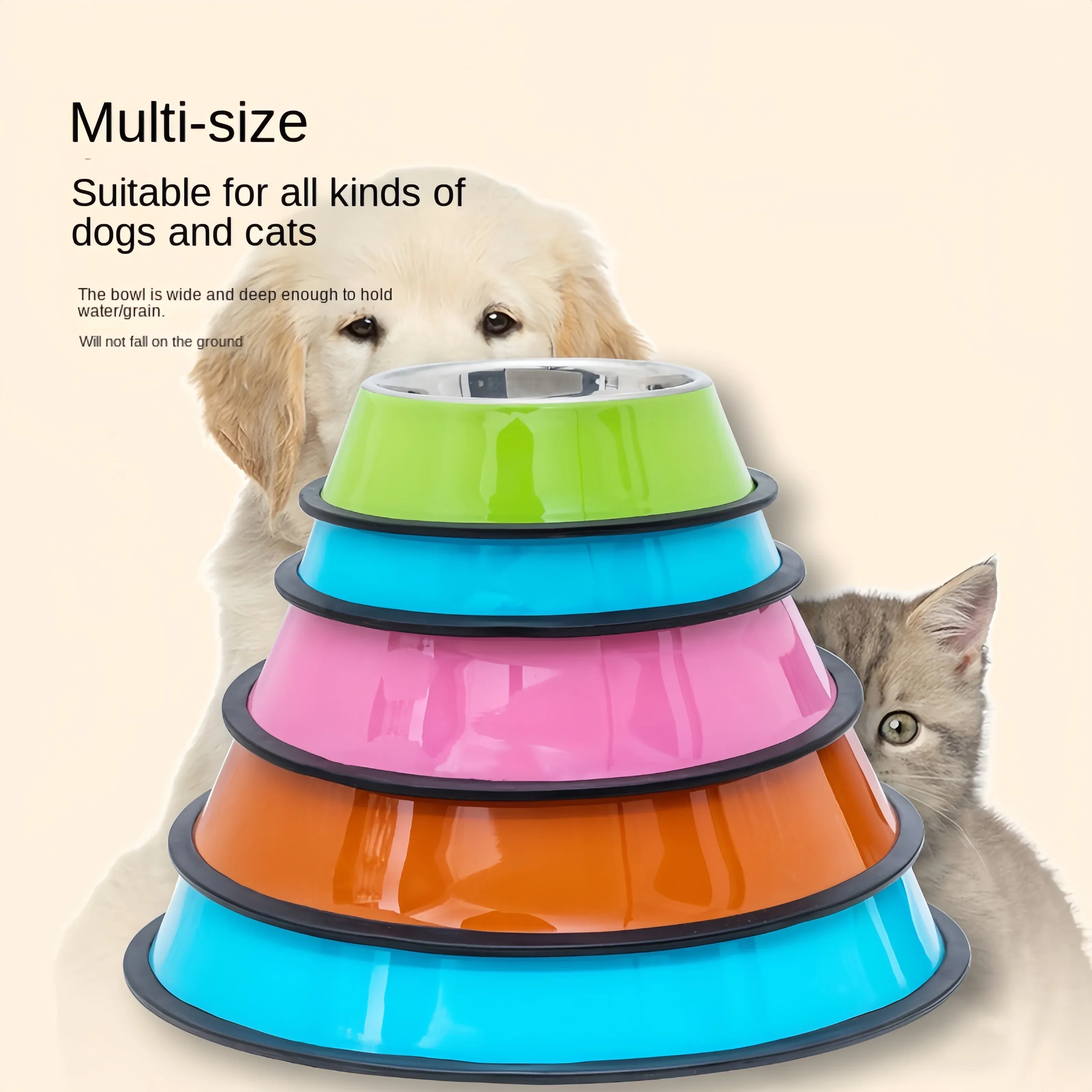 Color: Silver, Size: XS - Pet Dog Cat colours Stainless Steel Bowl Pet Feeding Bowl Cat and Dog Drinking Bowl Metal Feeder Bowl Durable Easy To Clean bowl