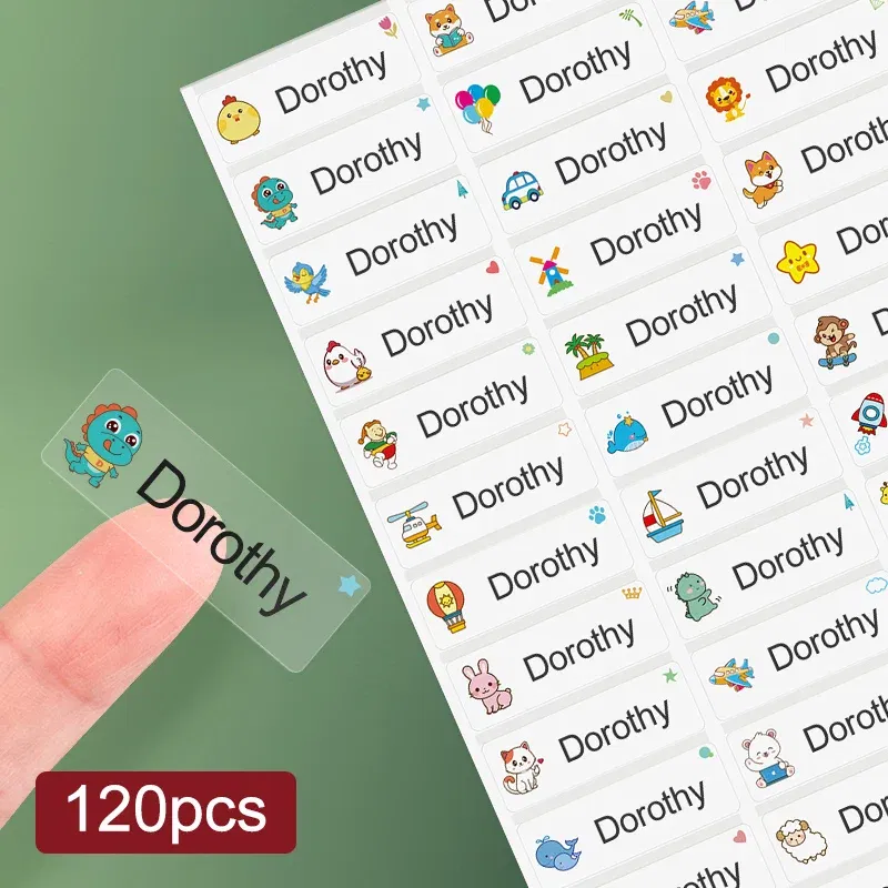 Color: light green, Size: 3cm - Custom Waterproof Transparent Name Stickers - Personalized Multilingual Labels for Kids School Supplies (Hebrew/English/Spanish)