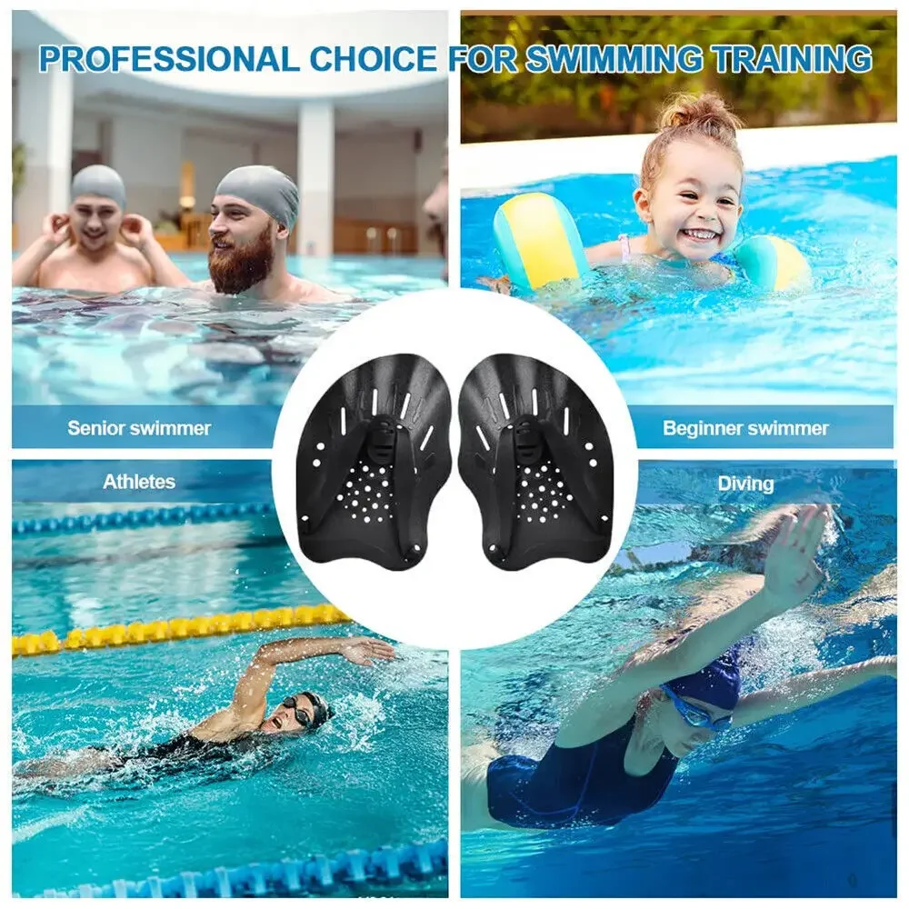 Color: Yellow - 1pair Swimming Paddles Training Adjustable Hand Webbed Gloves Pad Fins Flippers For Men Women Kids