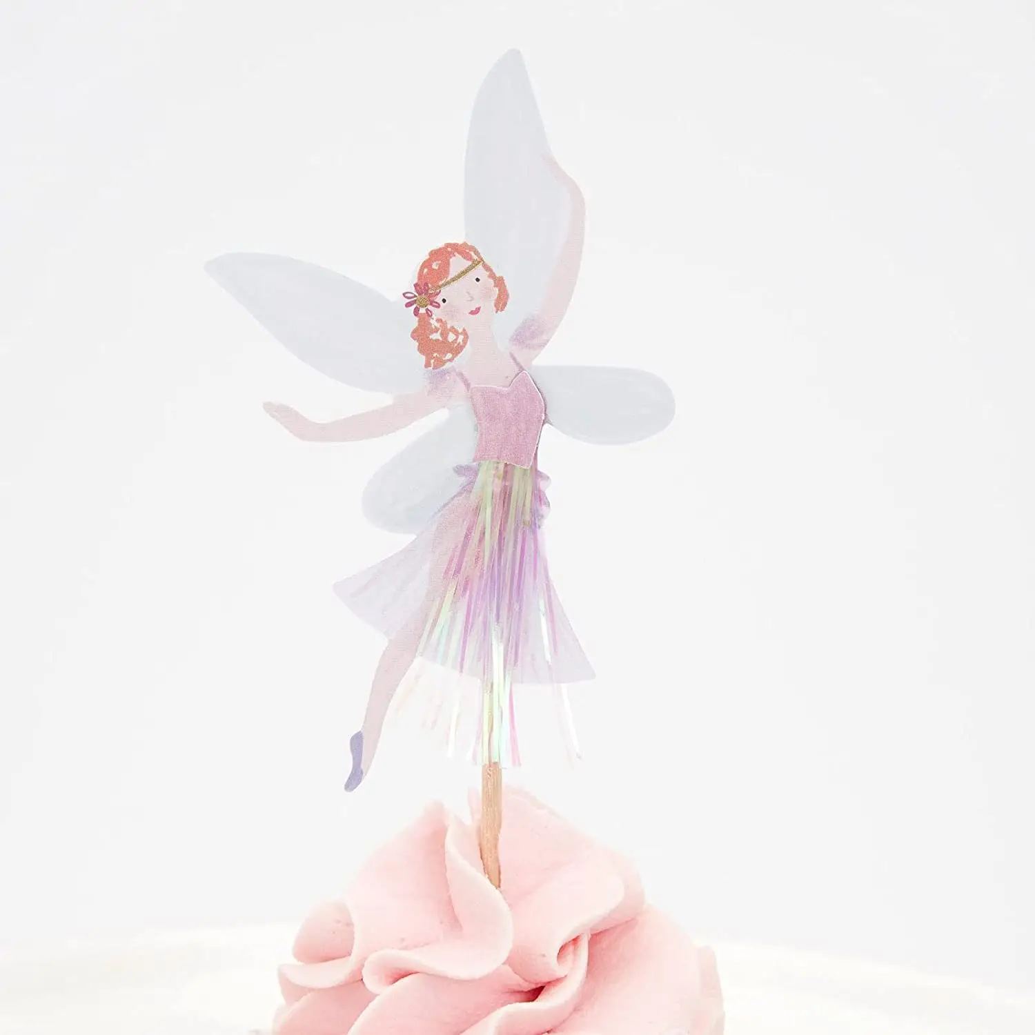 Color: MINT GREEN - 12/24pcs Fairy Cake Topper Girl Birthday Party Cupcake Topper Fairy Theme Party Decoration Wing Angel Fairy Cake Topper