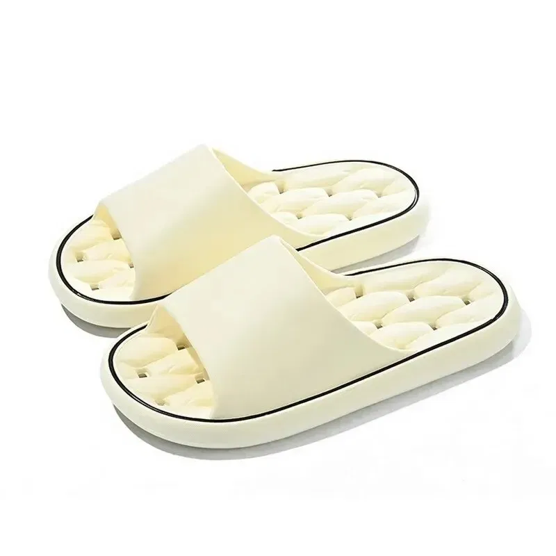 Color: Beige, Shoe Size: 36 - Bathroom House Slippers Leaking Quick-Drying Shower Slipper Light Weight Waterleaky Beach Flip Flops Women Swimming Slides