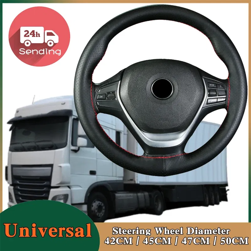 Color Name: WHITE - DIY Extra Large Car Steering Wheel Braid Cover 42CM 45CM 47CM 50CM Microfiber Leather Soft Non-slip Auto Interior Accessories
