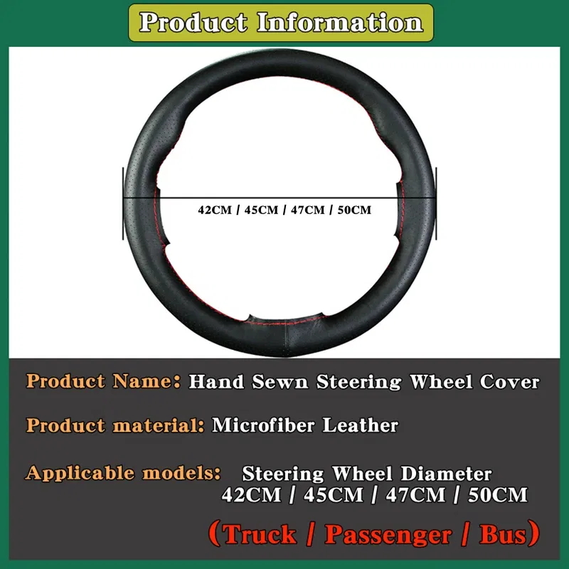 Color Name: WHITE - DIY Extra Large Car Steering Wheel Braid Cover 42CM 45CM 47CM 50CM Microfiber Leather Soft Non-slip Auto Interior Accessories