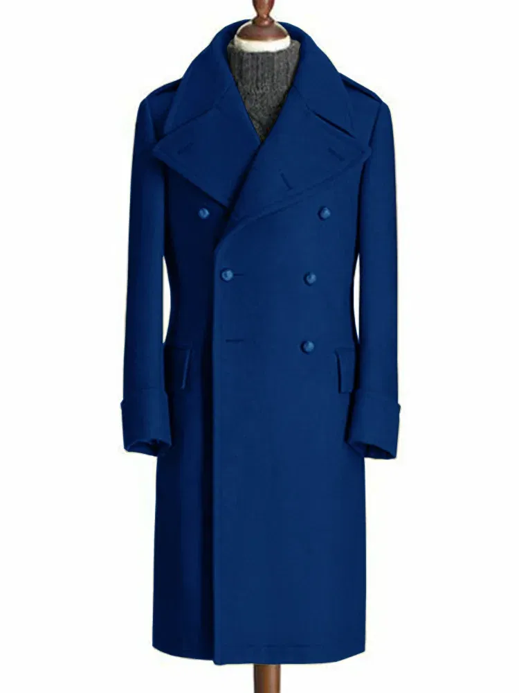 Color: ROYAL BLUE, Size: L - Windbreak Men's Jacket Wool Long Coat Lapel Double Breasted Men's Trench Coats Windbreakers Jackets Man Winter 2023 Martens Male