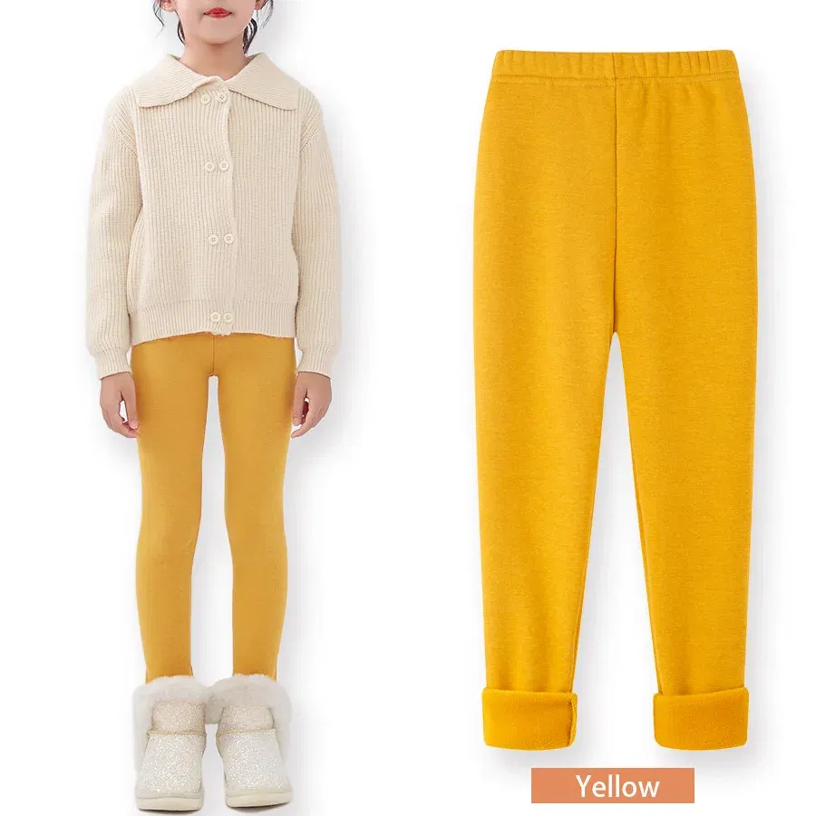 Color: Yellow, Size: 104, Ships From: CHINA - SheeCute Girls Winter Warm Pants Kids Fleece Lined Leggings for 3-11 Years SCW7101