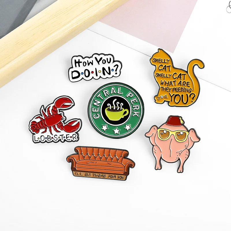 Metal color: SILVER PLATED, Ships From: CHINA - New Creative American TV Series Friends Pin Cartoon Cute Lobster Sofa Shaped Letter Pin Badge