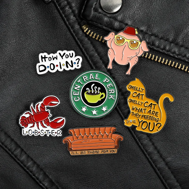 Metal color: SILVER PLATED, Ships From: CHINA - New Creative American TV Series Friends Pin Cartoon Cute Lobster Sofa Shaped Letter Pin Badge