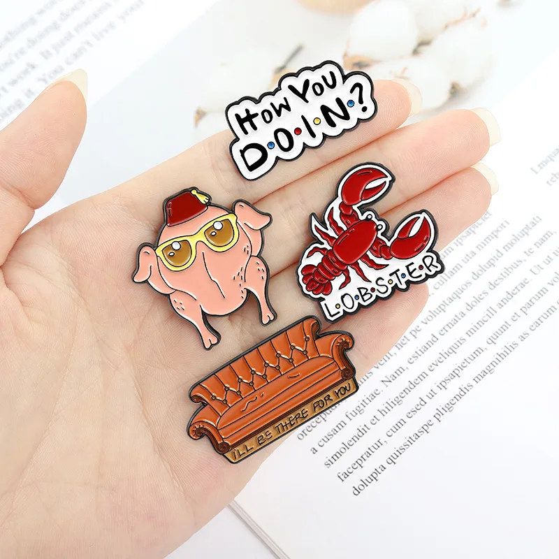 Metal color: SILVER PLATED, Ships From: CHINA - New Creative American TV Series Friends Pin Cartoon Cute Lobster Sofa Shaped Letter Pin Badge