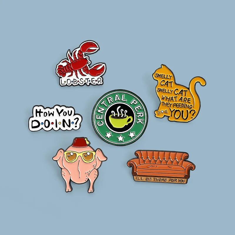 Metal color: SILVER PLATED, Ships From: CHINA - New Creative American TV Series Friends Pin Cartoon Cute Lobster Sofa Shaped Letter Pin Badge