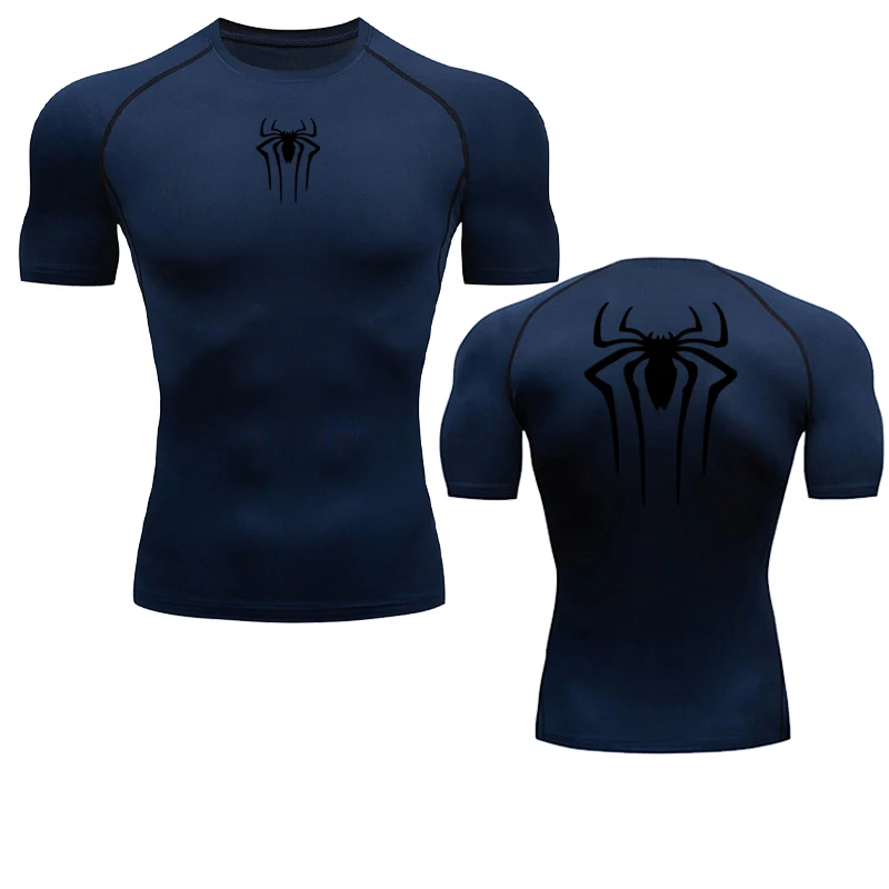 Color: Blue, Size: XXL - Printed Men's Athletic Compression Shirts Athletic Quick Dry Breathable Rash Guard Athletic Tight Workout Tops Summer Men