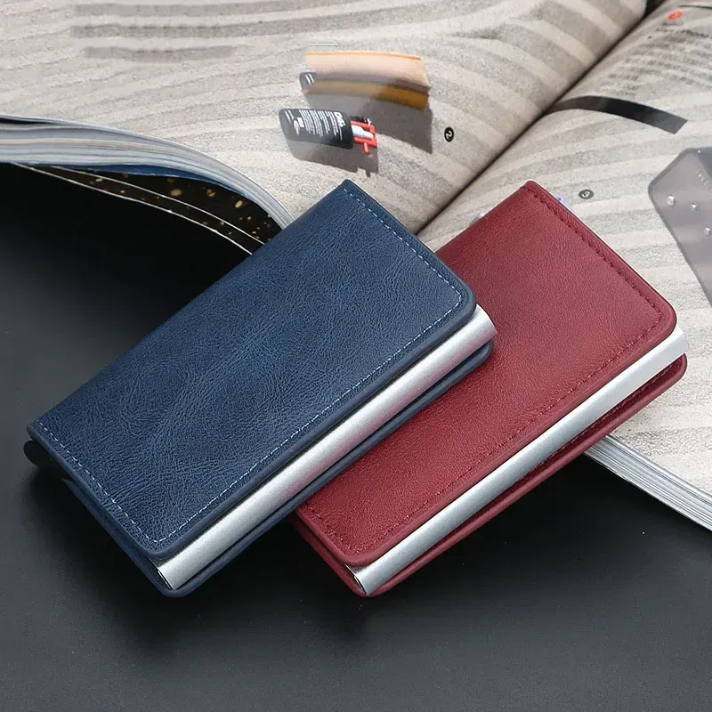 Color: Coffee - 2024 Men Women Business ID Holders Metal Aluminum Shell Anti-degaussing Automatic Pop-up Rfid Multi-card Bit Cardholder Holders
