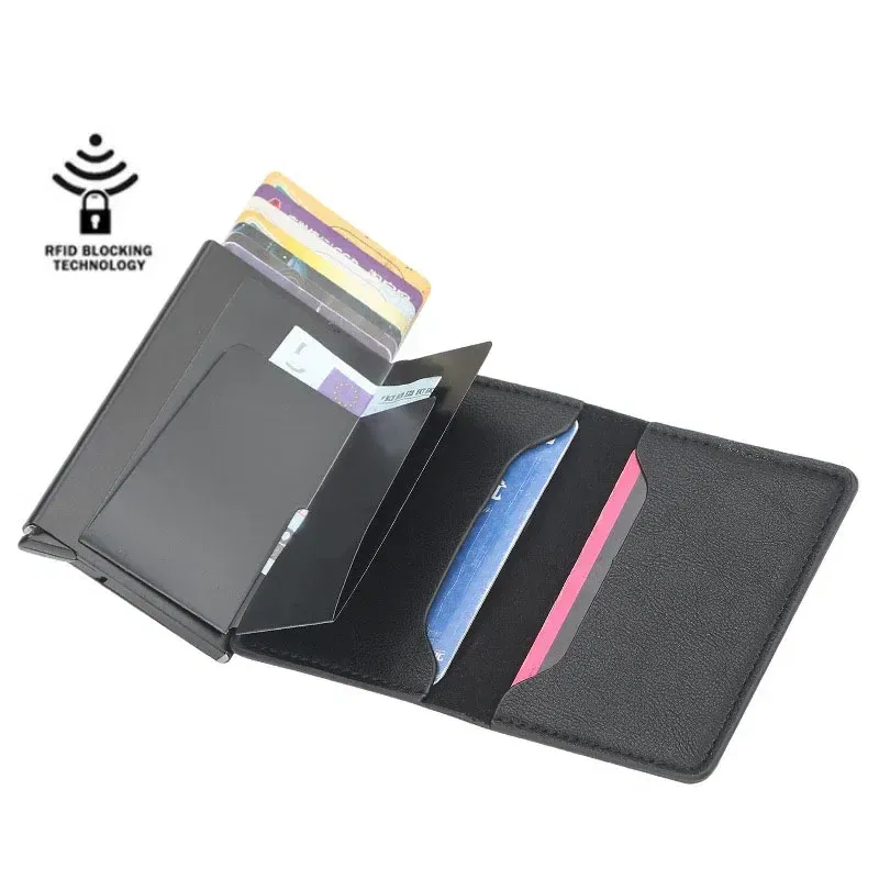 Color: Coffee - 2024 Men Women Business ID Holders Metal Aluminum Shell Anti-degaussing Automatic Pop-up Rfid Multi-card Bit Cardholder Holders
