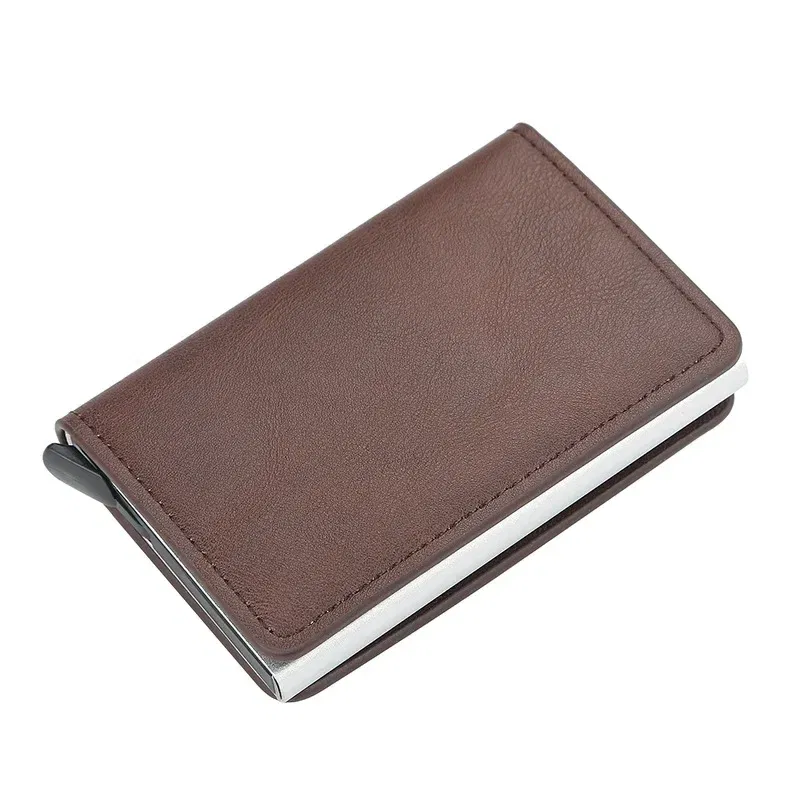 Color: Coffee - 2024 Men Women Business ID Holders Metal Aluminum Shell Anti-degaussing Automatic Pop-up Rfid Multi-card Bit Cardholder Holders