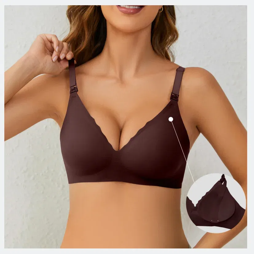 Color: Brown, Bands Size: 32 - Front Open Nursing Bra Maternity Jelly Gel Laser Cutting Seamless Underwear Ultra Thin Breastfeeding Bra For Pregnant Women