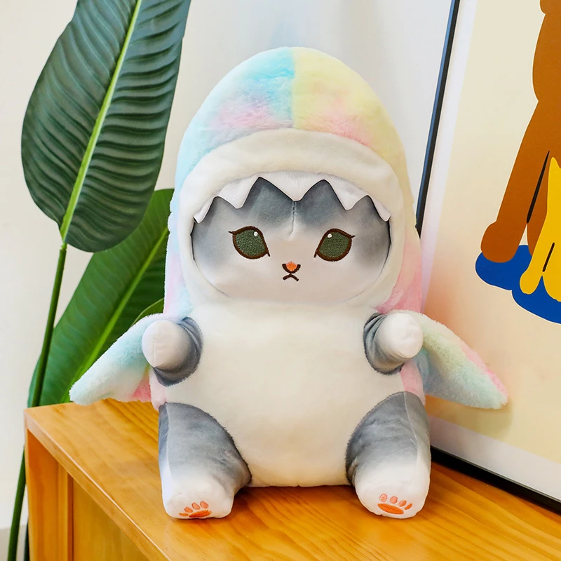 Color: MAROON, Height: 0-10cm - Funny Shark Cat Transformed Cat Doll Plush Toy for Kids, Kawaii Girl Rag Doll, Children's Pillow, Creative Gift, New Product