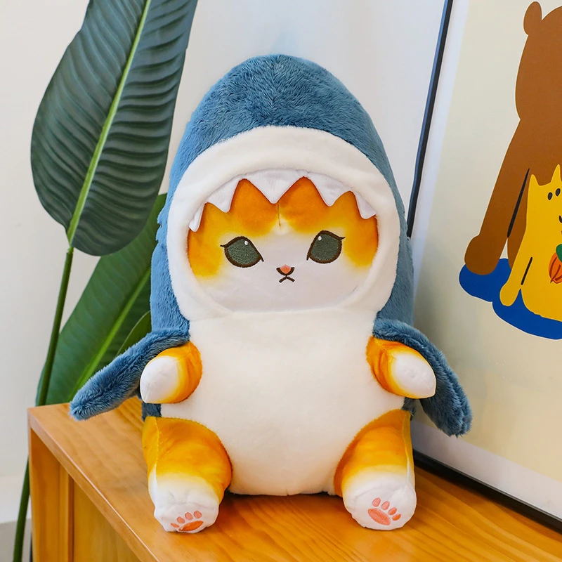 Color: MAROON, Height: 0-10cm - Funny Shark Cat Transformed Cat Doll Plush Toy for Kids, Kawaii Girl Rag Doll, Children's Pillow, Creative Gift, New Product
