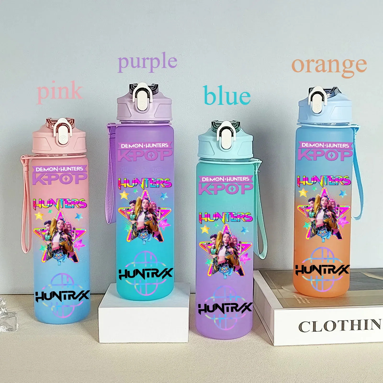 Color: Light Grey, Size: 12" - 750ML K-pop Demon Hunters HUNTR X Rumi Mira Zoey Jinu Celine Kpop Plastic Water Cup K Pop Drinking Bottle School Huntrix Gourde