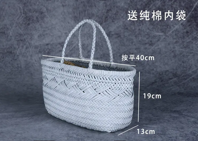 Color: Chocolate - Designer woven totes bag women genuine leather cowskin knitting basket handbag female hollow out bucket bag 2025 summer new