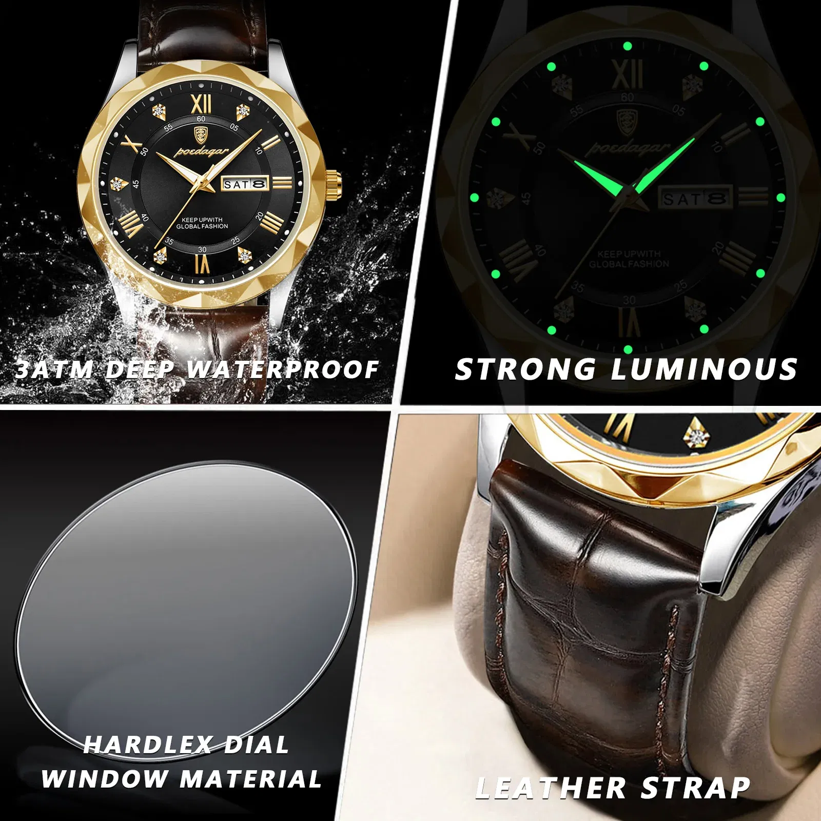 Color: Ivory - POEDAGAR Luxury Business Man Wristwatch Waterproof Luminous Date Week Men Watch For Men Quartz Clock Leather Men's Watches reloj