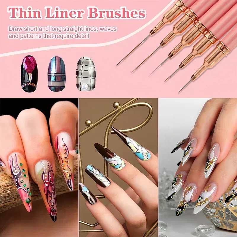 Color: Red - 1Pcs French Stripe Nail Art Liner Brush Set Pink Tips Ultra-thin Line Drawing Pen Carved UV Gel Painting Brushes Manicure Tools
