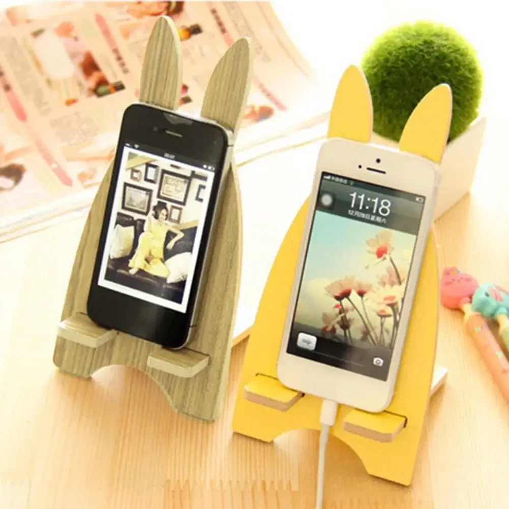 Color: Yellow - Portable Wood Mobile Phone Cellphone Holder Desktop Mount Stand Bracket Rack Mobile Phone Accessories 2021