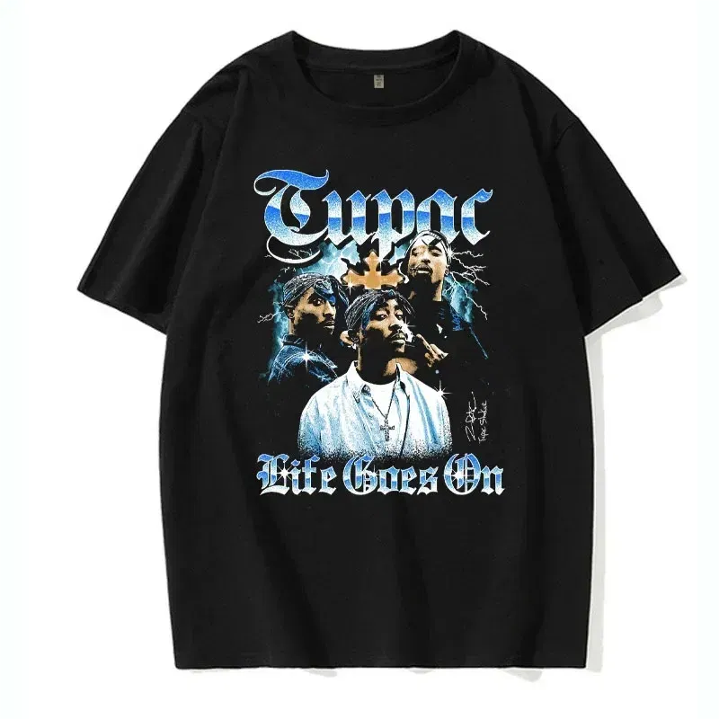 Color: black, Size: S - Men's Short Sleeved Fashion Rap Singer Tupac 2Pac Printed Top Harajuku Printed T-shirt Casual Basic O-neck T-shirt