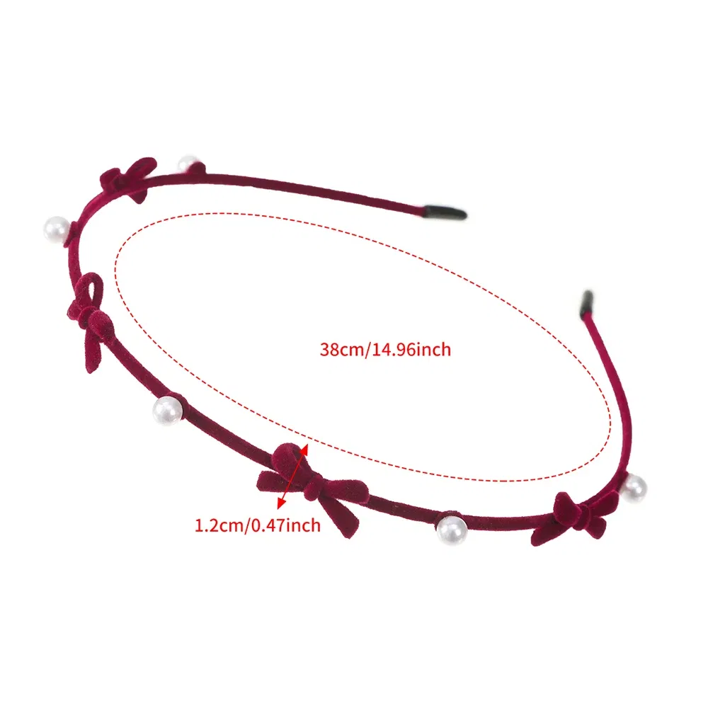 Color: WHITE - Flocking Flower Headbands Pearl Hairbands Headdress Hair Hoop Band Hair Accessories for Women Girls Teens