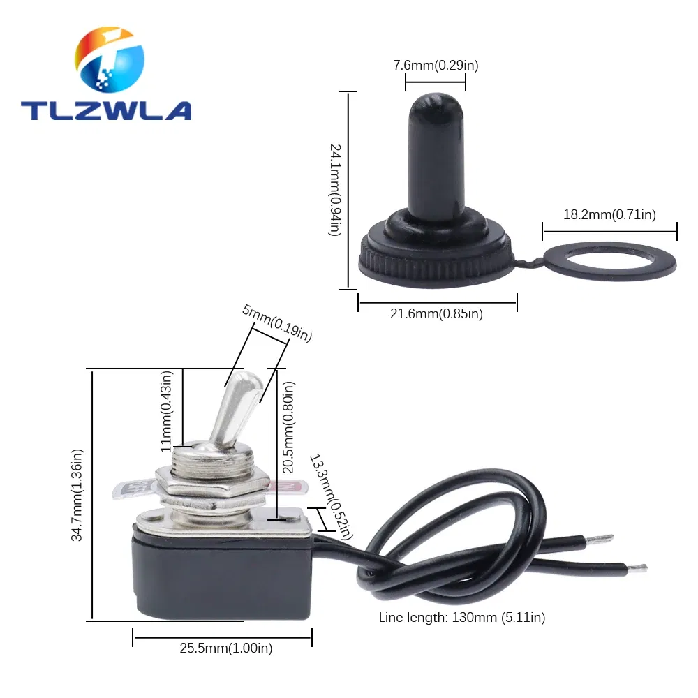 Color: black - AC 3A 250V 6A 125V On/Off Prewired Standard Toggle Switch With Wire Cable KNS-1 SPST Contacts Switch Electrical Equipment