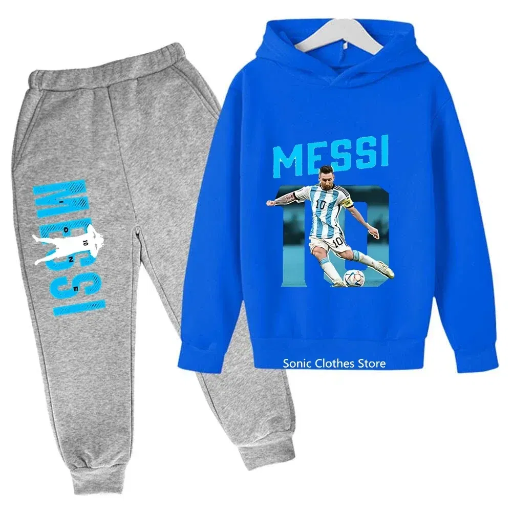 Color: green, Kid Size: 4T - messi avatar printed children's clothing children's autumn and winter hoodies pants 2-piece casual boys and girls suits