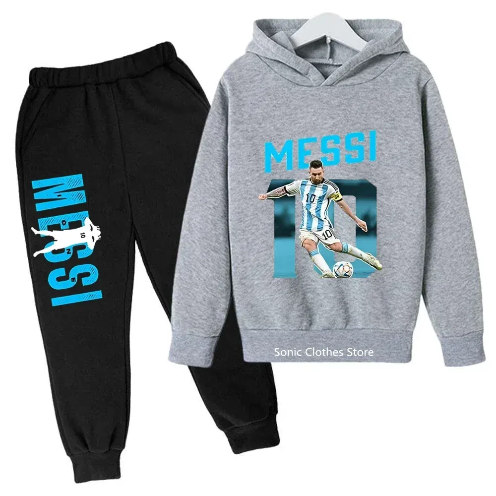 Color: green, Kid Size: 4T - messi avatar printed children's clothing children's autumn and winter hoodies pants 2-piece casual boys and girls suits