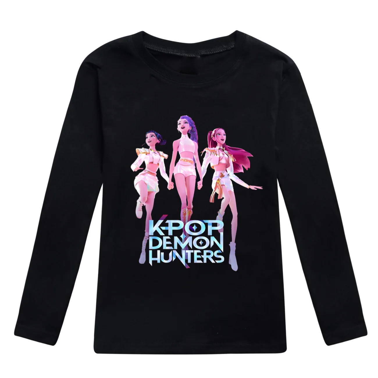 Color: army green, Kid Size: 3T - KPop Demon Hunters Huntrix Tshirt Kids Clothes Teenage Boys O-Neck Cartoon Casual T-shirts Girls Long Sleeve Tops Child Clothing