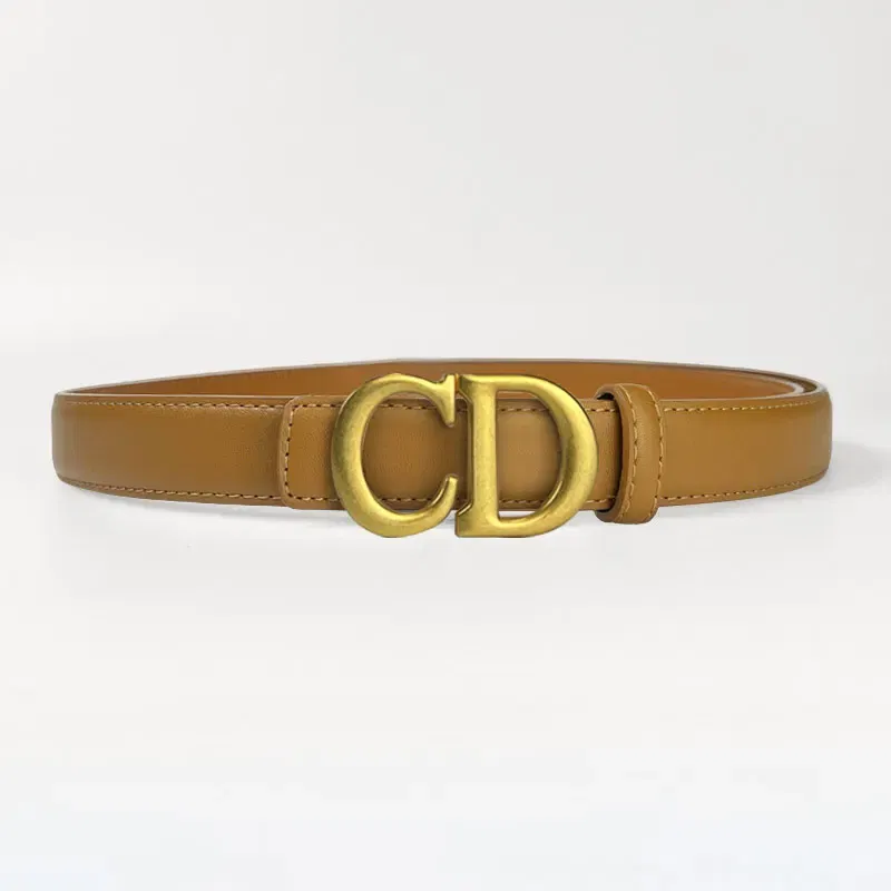 Color: camel, Belt Length: 110cm - Composite alloy letter buckle women's genuine leather belt high-end belt jeans dress high-quality casual versatile belt