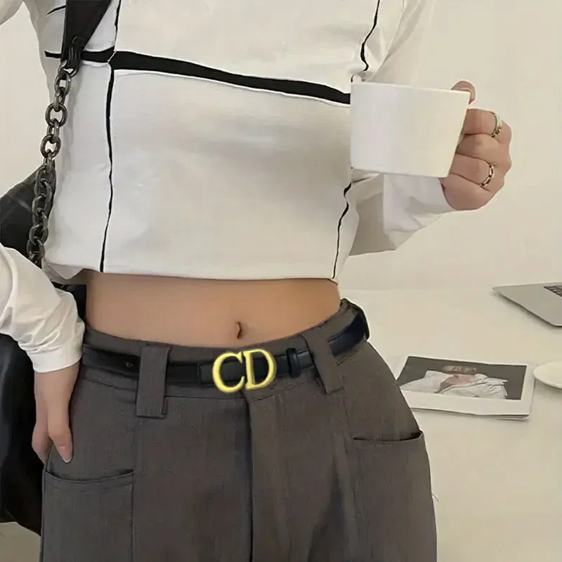 Color: camel, Belt Length: 110cm - Composite alloy letter buckle women's genuine leather belt high-end belt jeans dress high-quality casual versatile belt