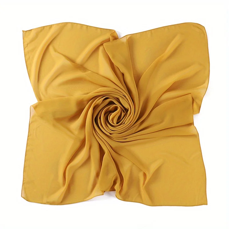 Color: Beige, Size: One Size - 110*110cm Chiffon Square Hijabs Scarf For Woman Muslim Turban Hat Islam Headscarf Women Plain Veil Jersey Hijabs Ramadan