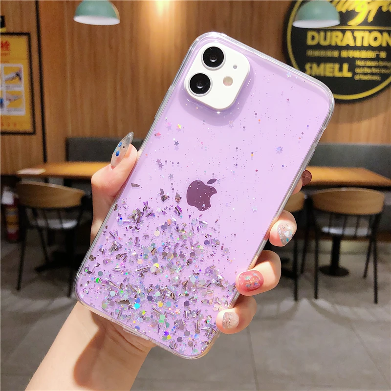 Color: PURPLE, Compatible-Phone Models: For iPhone 12 Pro Max - 16 Pro Max, Epoxy Resin Case, iPhone 15 Case with Sequins, Epoxy Case, iPhone 14 Case, Glitter Girls Designs, 13 Pro Max, 15Pro
