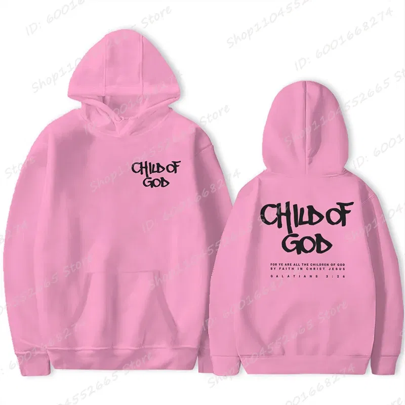 Color: Pink, Size: XXL - I Am A God Child Letter Print Hoodies Christian God Sweatshirts Hooded Pullover Pray The Lord Sweatshirt Women's Clothing