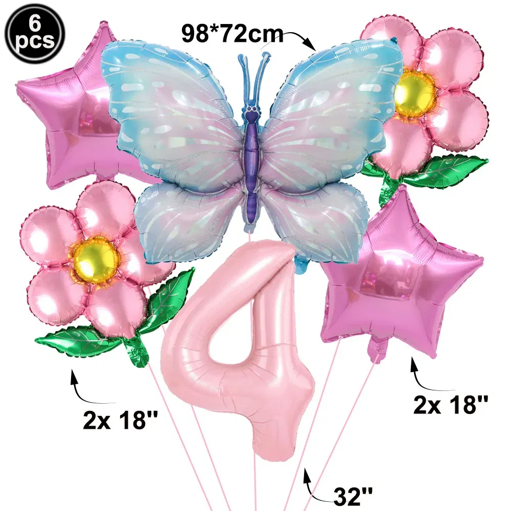 Color: Coffee - Butterfly Balloon Set 32/40inch Number Balloon Princess Garden Decoration Girl Fairy Birthday Party Balloon
